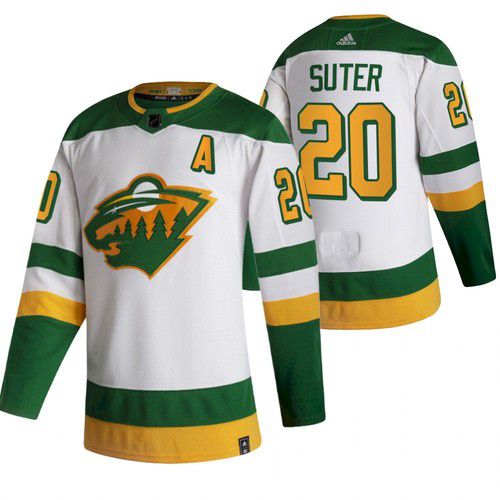 Men Minnesota Wild 20 Suter White NHL 2021 Reverse Retro jersey